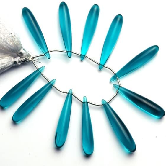 1 Strand Blue Apatite (6 Pieces) Color Hydro Quartz Smooth 7x35MM Approx. Long Teardrop Shape Briolettes Beads 5" Long