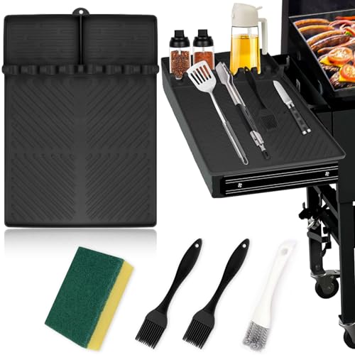 FOWSRHRG Silicone Grill Mat Set Compatible with Blackstone, 29.5x19.5 inch Griddle Tools Mat, Silicone Spatula Mat, Grill Tool Storage Mat for Outdoor Grill Kitchen Counter (Black)