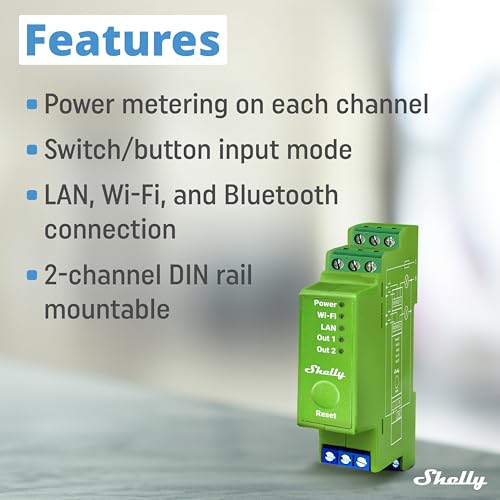 Shelly Pro Dimmer 2PM, 2-Kanałowy Inteligentny ściemniacz Wi-Fi, LAN i Bluetooth z Pomiarem Mocy, Automatyka Domowa, Szyna DIN, Alexa i Google Home, iOS Android, ściemnialne światła