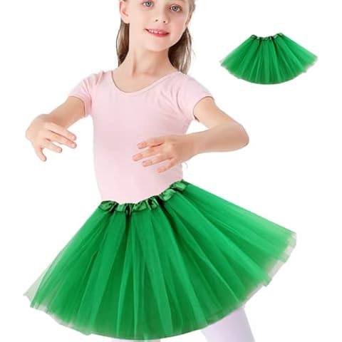 Tutu Skirts for Girls Layered Tulle Ballet Skirt Puffy Princess Fairy Dress for Daily Wear Dance Performance Christmas Halloween New Year Birthday Theme Party Costume for Girls 2-9 Years (Green) Cover