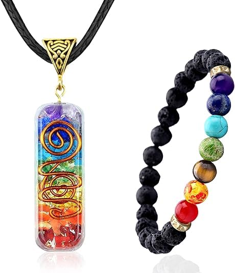 7 Chakra Necklace and Bracelet Set for women & men Orgone Healing Pendant with Adjustable Cord – Chakra Necklace and bracelet jewelry set for spiritual healing | Healing Crystal Mothers Day Gift