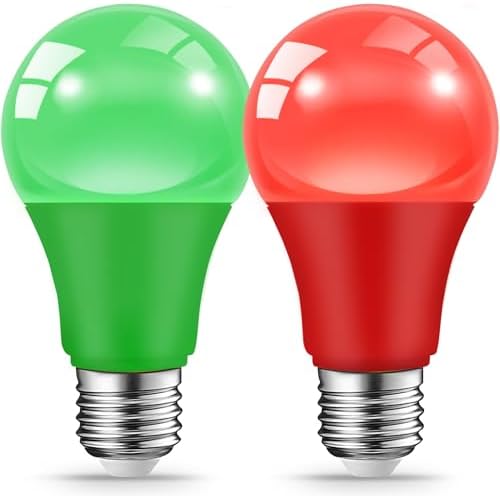 JAHEKS Red Green Light Bulbs for Christmas, 9W(60W Equivalent) E26 Base Red Green Bulb for Christmas Halloween,Wedding,Party,Bar,Porch,Holiday Lighting,Home Decor, 2-Pack