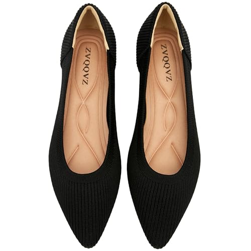 Chunky Heels for Women Knit Ballet Shoes Pointed Toe Low Heel Mesh Comfortable Block Pumps Dress Shoes2