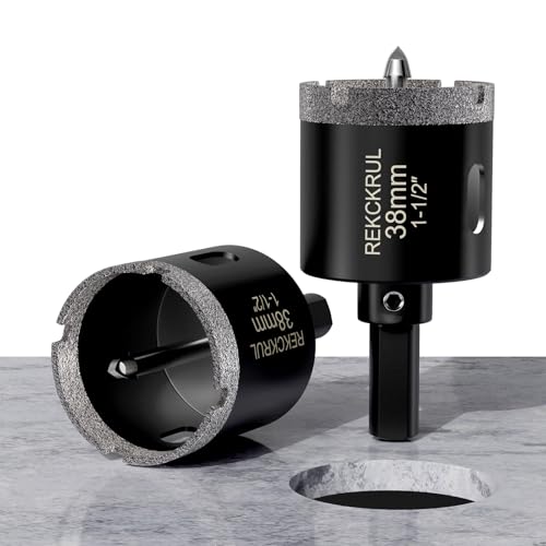 Image of 1-1 /2 Inch Diamond Hole Saw with Pilot Drill Bit 2PCS | Premium Tile Hole Saws Porcelain, Ceramic, Granite, Marble, Glass , 1-3 /8 inch Cutting Depth, Serrated Edge Wet /Dry Use (38mm)