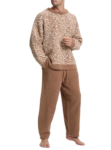 SlumberMee Mens Fleece Plush Pajama Set Ultra Soft Fluffy Warm Pjs Long Sleeve Top & Bottom Knit Winter Sleepwear