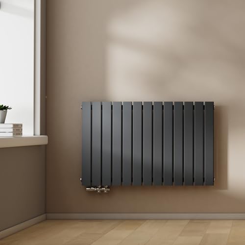 EMKE Radiador de Diseño,630x1000 mm,Radiador Mural Horizontal con Panel Plano, Conexión Lateral, Estructura Monocapa, Antracita, 730 Vatios
