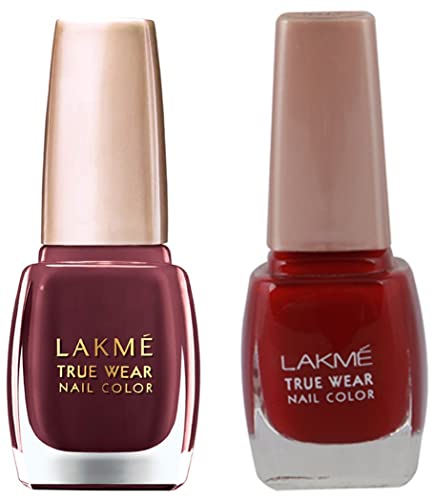 Image of Lakme True Wear Nail Polish - Reds & Maroons 401, Glossy Finish, Chip Resistant Nails, 9ml & True Wear Nail Color - Reds & Maroons D417, 9ml