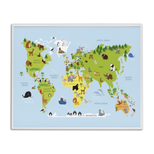 Cartoon World Map Travel, 16 x 20 Inch Framed Giclée Print