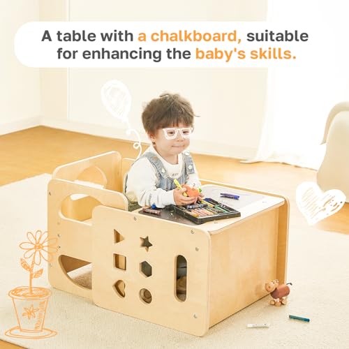 image for Yojoker 2 in 1 Montessori Weaning Table and Chair Set, Wooden Toddler 