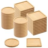 HAKZEON 40 Pcs 3.5 Inch Bamboo Coasters Bulk, Natural Wooden Plant Saucer Trays, Round and Square Bamboo Coasters for Drinks, Crafts, Succulents, Planters, Engraving, DIY Painting, Home Decor