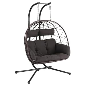 HinHocker Hängesessel für 2 Personen mit Gestell | Braun | XXL Hängeschaukel für Indoor und Outdoor | Inkl. Kissen und Auflagepolster | Hängesessel Outdoor, Gartenschaukel, Schaukelstuhl