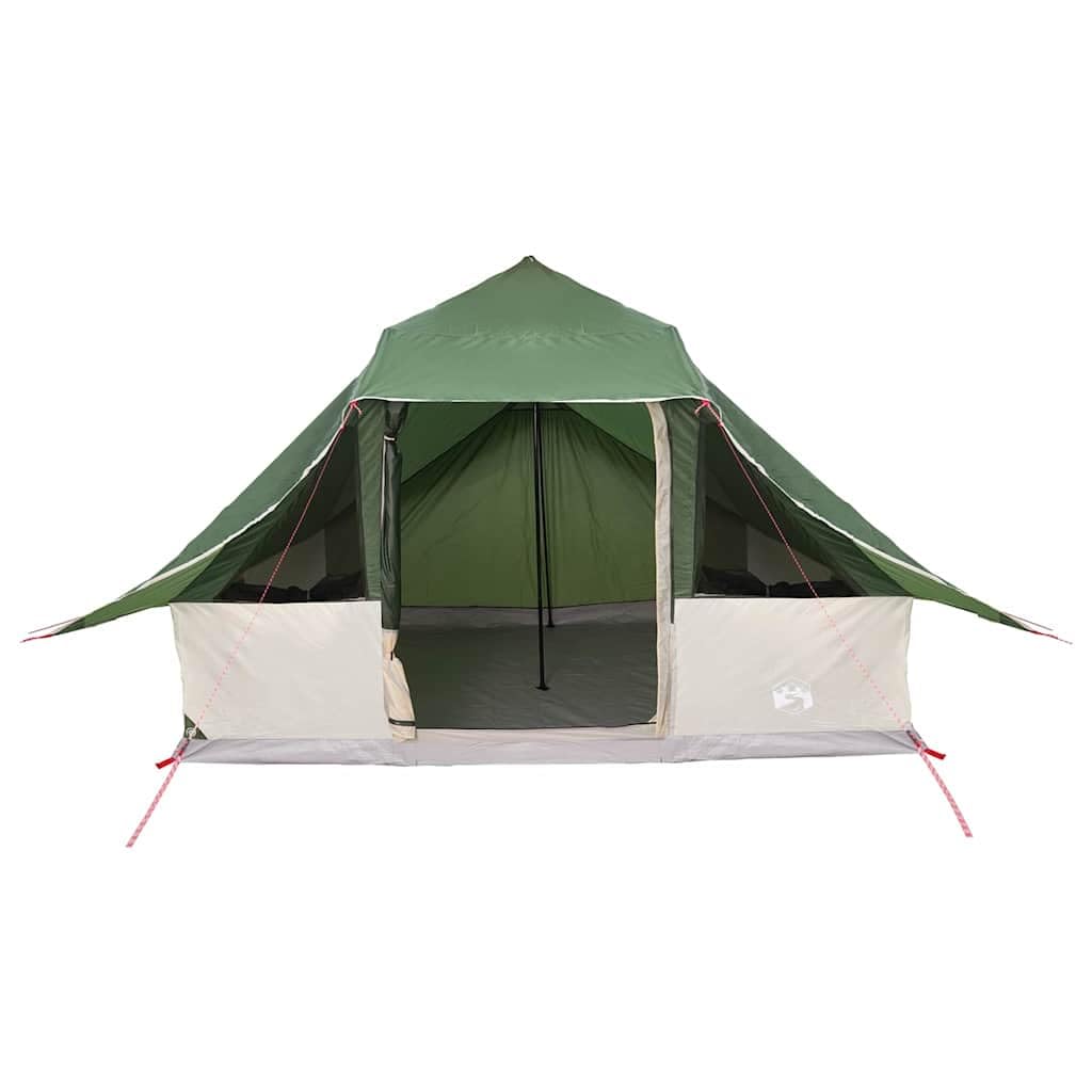 Namiot rodzinny Tipi z zielonej tafty 364 x 281 x 257 cm ze stalowymi słupkami i liną napinającą na kemping ogród taras