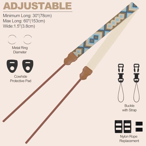 Image of Universal Camera Strap - Camera Neck Strap, Adjustable Shoulder Straps Compatible with Canon, Fujifilm, Nikon, Olympus, Panasonic and other SLR and mirrorless cameras - Blue and Khaki Weave