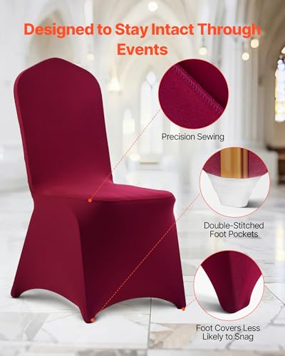 Image of VEVOR Chair Covers, Polyester Spandex Chair Cover, Stretch Slipcovers for Wedding Party Dining Banquet Flat-Front Chair Covers (Burgundy-a, 50PCS)