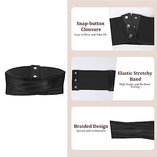SUOSDEY Women Faux Leather Braided Waist Belt for Dress Elastic Stretch Belt for Ladies Wide Waist Belt for Women3