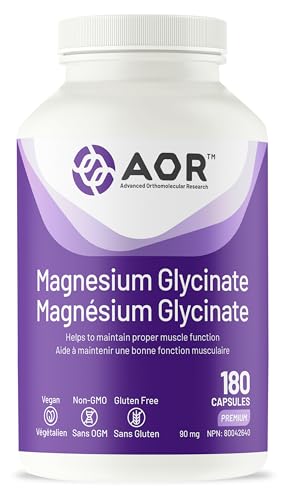 AOR Magnesium Glycinate Supplement 90mg 180 Capsules 60-Day Supply - Promote Optimal Muscle Function & Metabolism - Vegan & Non-GMO - Cardiovascular Support, Muscle Comfort & Balanced Menstrual Cycles