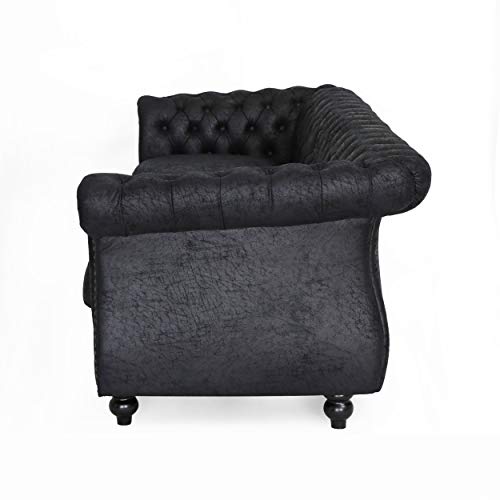 Great Deal Furniture Vita Chesterfield Tufted Microfiber Sofa With Scroll Arms, Black #TOP2