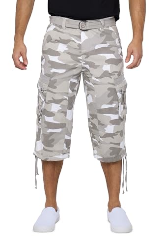 X RAY Mens Belted Long Cargo Shorts for Men Below Knee Length Mens Cargo Shorts 3/4 Pants (Big and Tall Shorts for Men) White CAMO 38