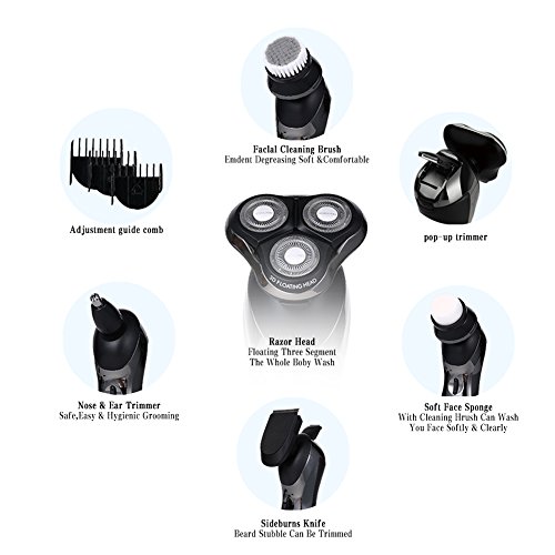 Electric Razor for Men Black Rotary Shaver Beard Trimmer Nose Trimmer ...