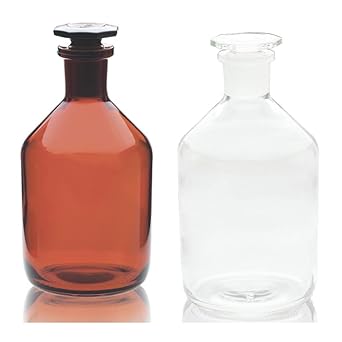 Wheaton W215255 Reagent Bottle, Amber Glass, 100mL, Narrow Mouth, Stopper Size 14/23, 53mm x 115mm Case of 6