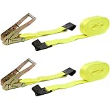 Boxer 2 Pack - Ratchet Strap Tie Down 2 inch x 27ft Flat Hooks - Breaking Strength 10,000 Pounds Hea