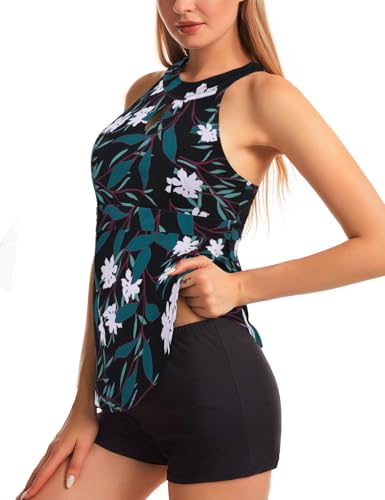 Image of Septangle Women's Tankini Swimsuit Two Pieces Set Ruffle Swimwear Bathingsuit with Boyshort