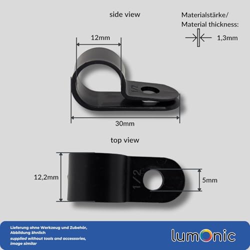 Lumonic Cable Management P-Clips, 100 pieces for 12mm Cable, Nylon Black, 12 mm - Image 2