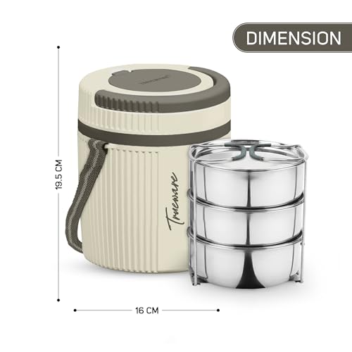 Image of Tureware Electric 3 PU Insulated 304 Grade Stainless Steel 3 Container 450 ML Each Thermoware Electric Lunch Box