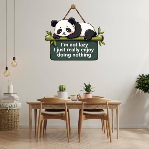 Image of GiftOday Lazy Panda Printed Wooden Wall Hanging with Quotes for Home Decor | Office | Gifts | Living Room | Bedroom | Wooden Decorative Items | Modern Painting | Artworks Decoration (18 x 30 CM)