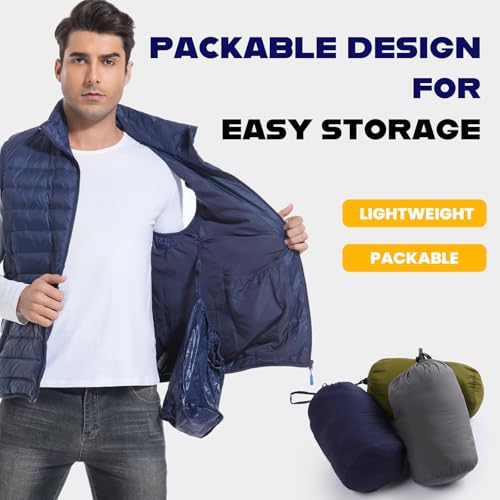 Image of Down Vest for Men Packable Full Zip Stand Collar Down Outerwear Winter Gilet for Golf