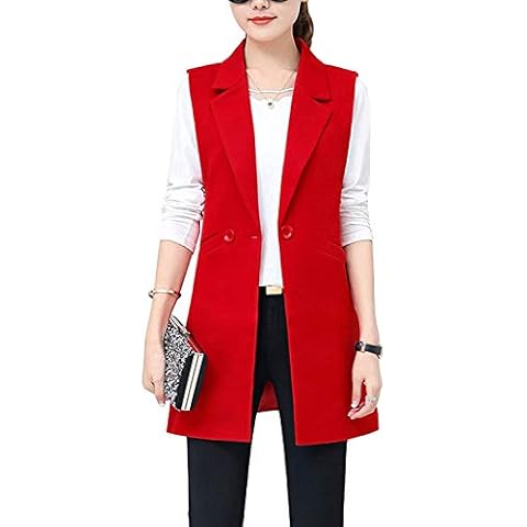 Chaleco casual de doble botonadura media larga para mujer de Lazutom Cover