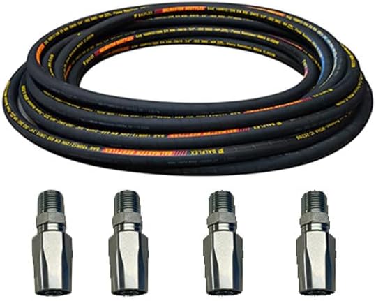 20 Ft R16-08 Hydraulic Hose Kit with (4) 1/2" NPT Reusable Fittings | Hydraulic Hose Assembly for Equipment, Trailers & Industrial Systems | 1/2" NPT Field-Attachable Hose Kit