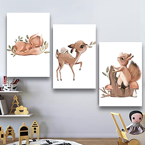 Leuke Baby Dier Foto's Prints voor Kwekerij Muur Decor Meisjes Slaapkamer Speelkamer Decoraties Eekhoorn Bunny Ingelijst - Afbeelding 5