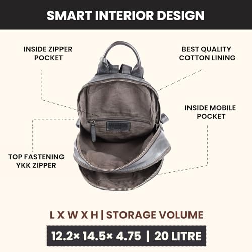 Image of Leather Backpack | Unisex Fashion Backpack Handbag | Genuine Leather | VL-054-BROWN | Adjustable Straps | 20L Capacity | 13 x 1 x 13 Inches | Vintage & Functional Design