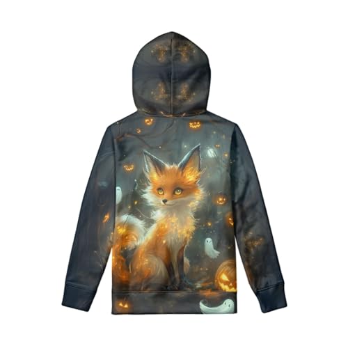 Unisex Kids Halloween Hoodie Boy Girl Cute Fox Print Hooded Pullover Pocket Sweatshirt2