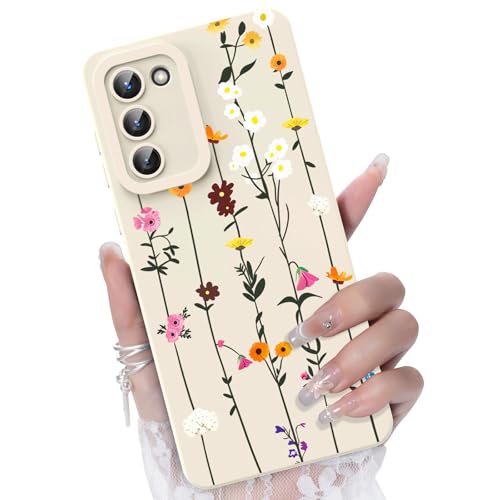 CASBST for Galaxy S23 5G Phone Case, Colorful Floral Pattern, White