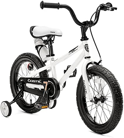 COSTIC Kids Bike for 3-8 Year Old Boys Girls BMX Freestyle Kid's Bicycle 12 14 16 Inch with Removable Training Wheels and Water Bottle ，Kickstand for 16 Inch Bikes，Multiple Colors，Blue White Pink