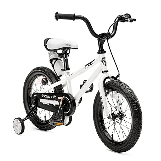 COSTIC Kids Bike for 3-8 Year Old Boys Girls BMX Freestyle Kid's Bicycle 12 14 16 Inch with Removable Training Wheels and Water Bottle ，Kickstand for 16 Inch Bikes，Multiple Colors，Blue White