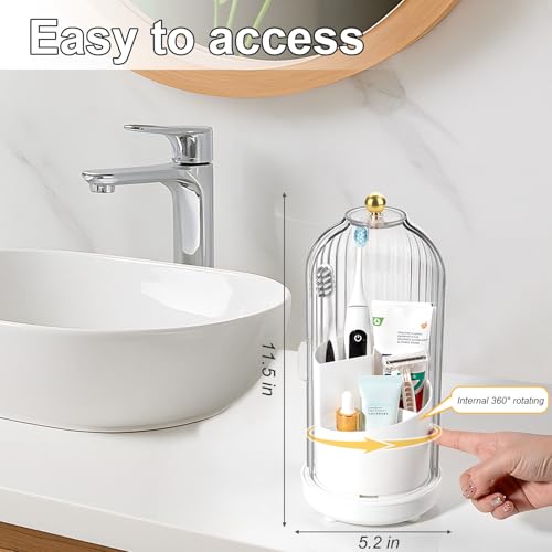 Toothbrush-Holders-with-Cover-Toothpaste-Organizer-for-Bathroom-White-360-Rotating-Dustproof-Sliding-Lid-Drainage-Holes-Waterproof-for-Kids-Electric-Toothbrush-Makeup-Brush-Storage