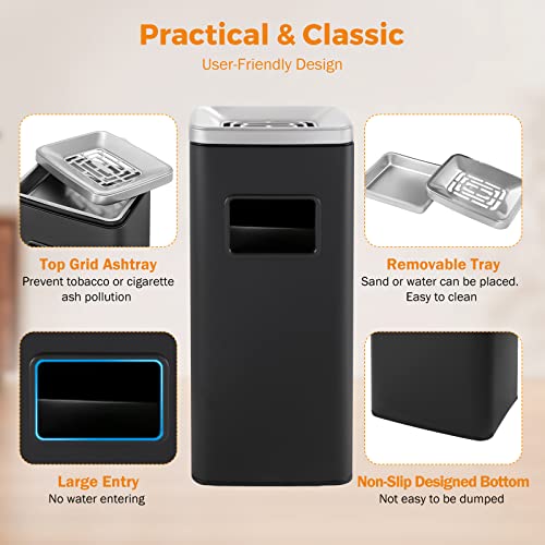Image of BEAMNOVA Trash Can Indoor Outdoor Stainless Steel Commercial Garbage Can Industrial Garbage Enclosure Inside Cabinet with Lid Waste Container, Color Black, 30 * 25 * 68 cm / 11.8 * 9.8 * 26.8 in