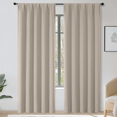 OWENIE Stone Blackout Curtains for Bedroom 84 Inch Long 50" W 2 Panels Set