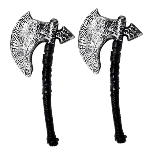 RenLarp 2 PCS Medieval Viking Battle Axe Prop Plastic Axe Weapons for Halloween Costume Cosplay Gift