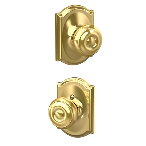 Image of SCHLAGE F10 GEO 605 CAM Camelot Collection Georgian Passage Knob, Bright Brass