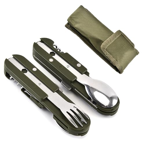 Yewseas Vaisselle Pliante en Acier Inoxydable 5 en 1, Outils de Camping Multifonctionnels, Couverts Pliables pour Pique-Niques, Randonnées et Aventures en Plein Air, Édition Durable et Pratique