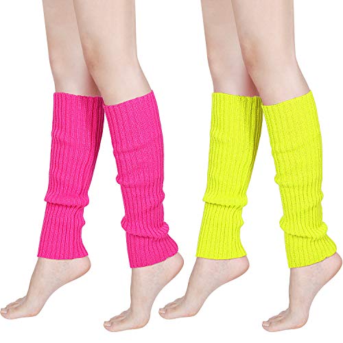 Image of Syhood 80s Women Neon Leg Warmers Knit Ribbed Leg Warmer for Party Accessories