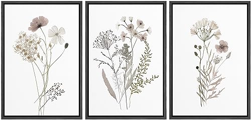 MUDECOR Framed Canvas Print Wall Art Watercolor Wildflower Art Print, Floral Botanical Prints, Minimalist Art, Modern Farmhouse for Bedroom - 16"x24"x3 Black