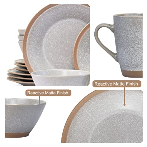 Qoutique, Matte Reactive Glaze Dishes Dinnerware Set, 16 Pieces, Stoneware, Plates And Bowls Sets, Service For 4, Microwave Safe, Chip Resistant, For Everyday Casual Kitchen And Formal Dinner #TOP2