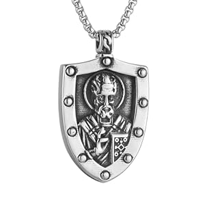 HZMAN Saint Nicholas Necklace for Men Stainless Steel Retro St. Nicholas Shield Pendant Necklace Amulet Jewelry Gift