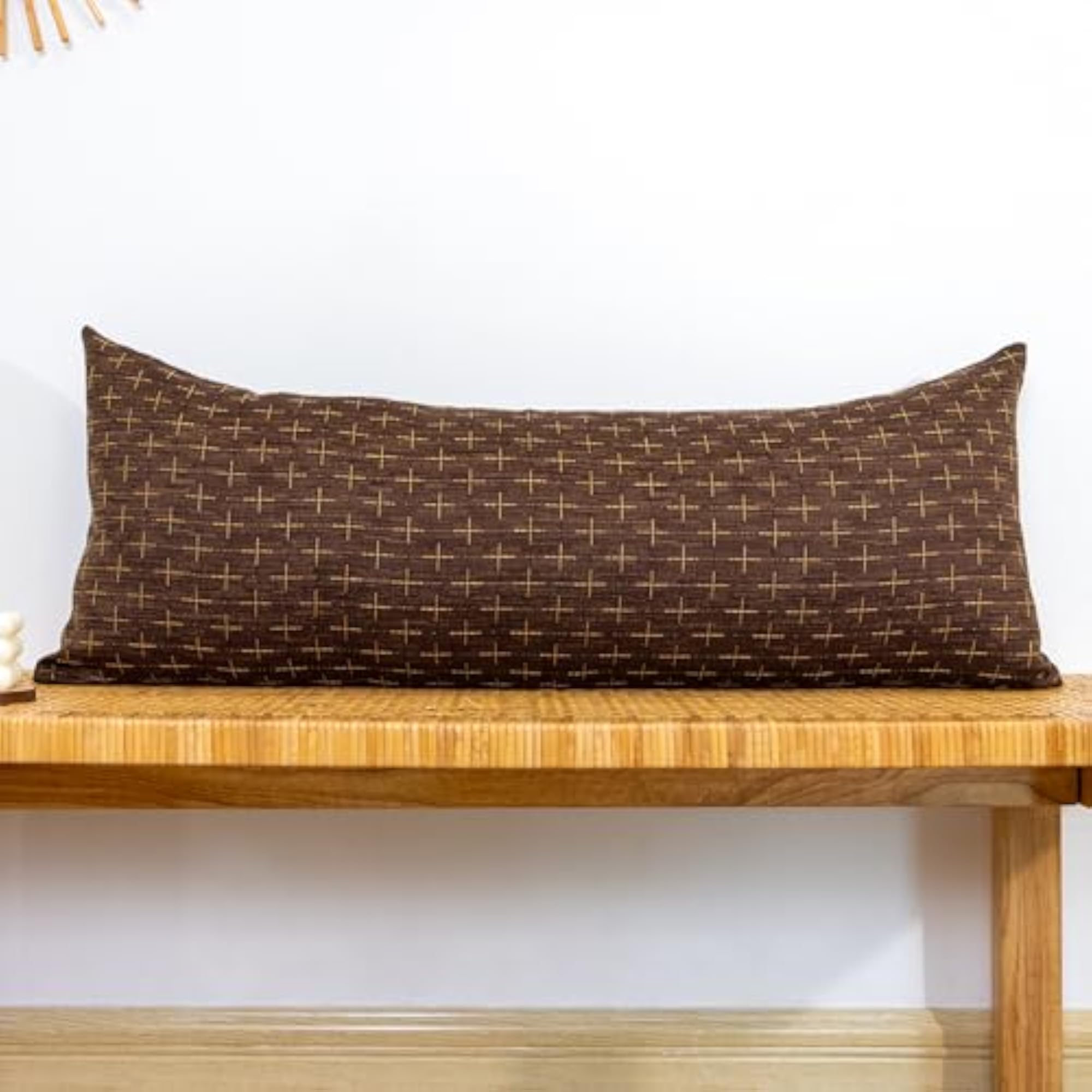 Cross Pattern Lumbar Pillow Cover, Dark Coffee Decorative Cushion