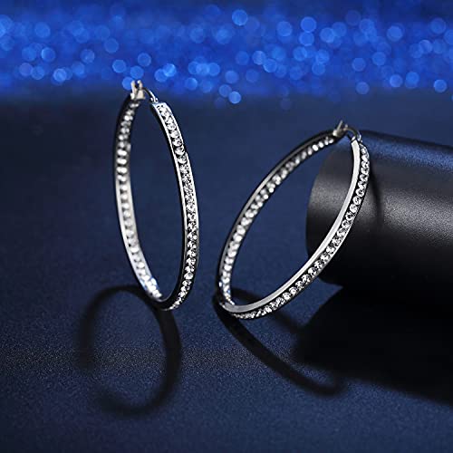 Weinuo 2 Inch Stunning Stainless Steel White Cubic Zirconia Hoop Earring For Women Hypoallergenic Jewelry For Sensitive Ears Large Big Hoop Earrings 50Mm #TOP3